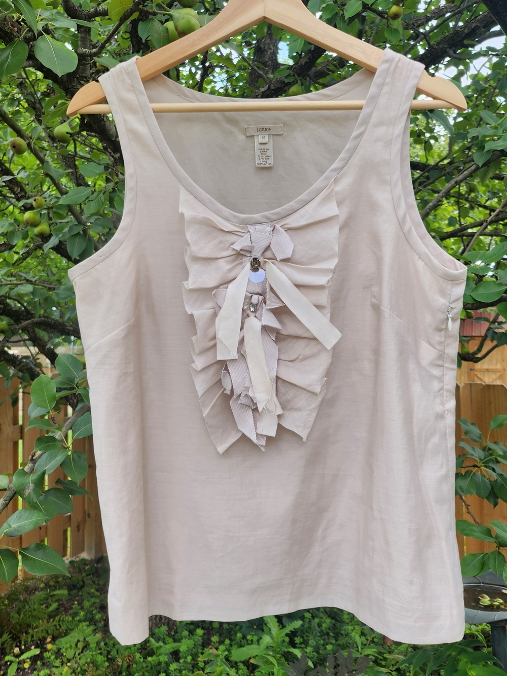 J. Crew Sz 10 Cotton/Silk Pale Pink Ruffle Front Sleeveless Top